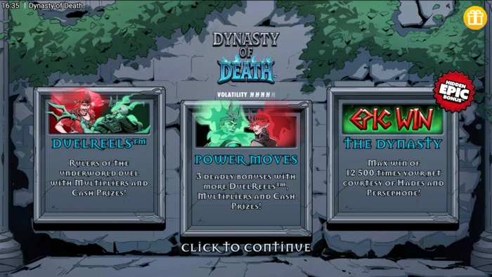 Dynasty of Death - pangunahing menu ng laro